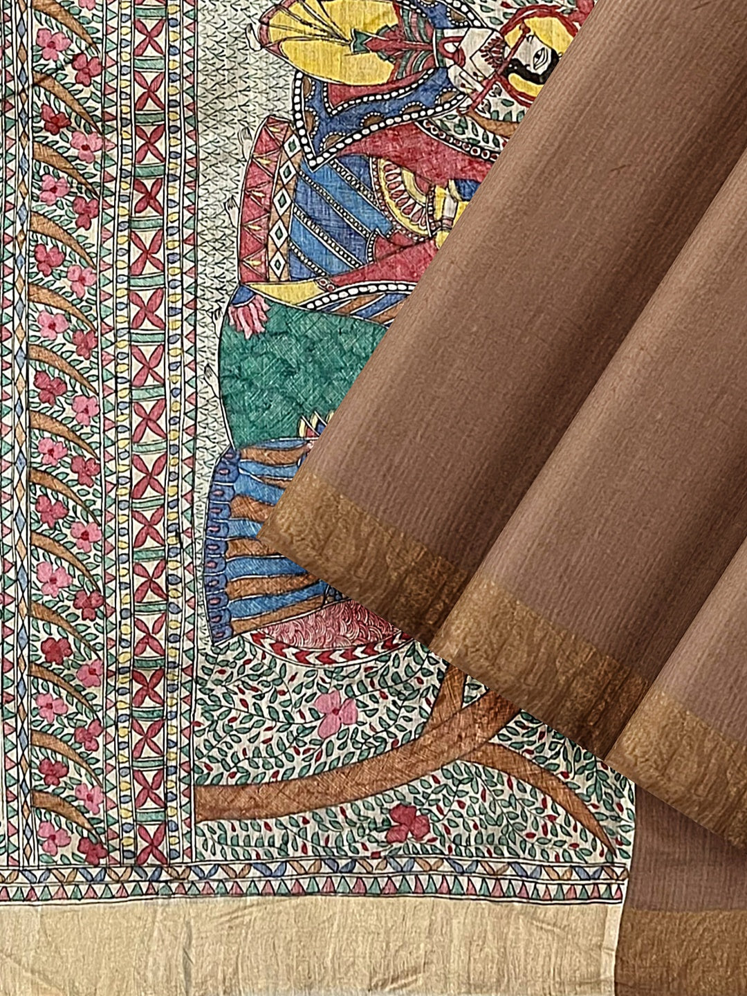 Hand-painted Raas-Leela Madhubani Saree